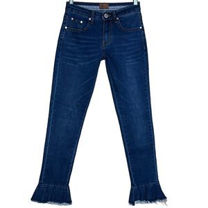 POL NWT Women's Ankle Flared Frill Hem Skinny Jeans Denim Frayed High Rise S